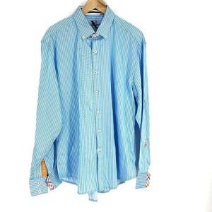 Robert Graham X Shirt Size 2XL Mens Blue Stripe Flip Contrast Cuff Button Up